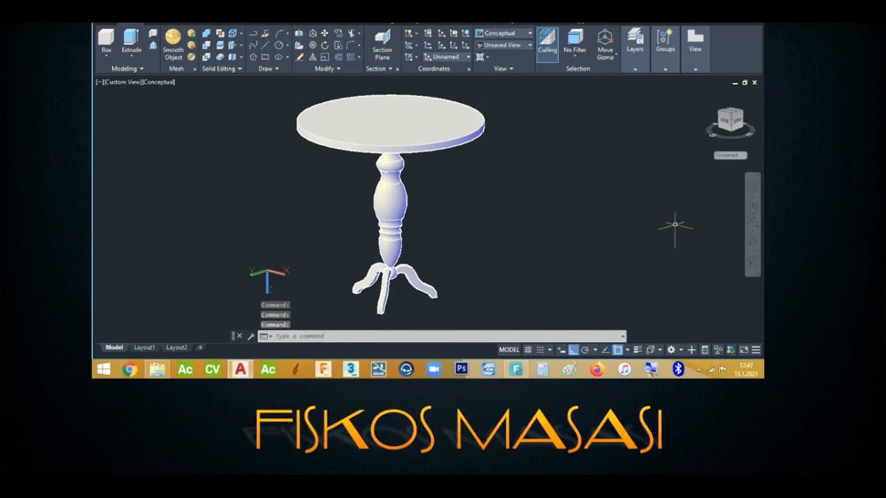 AutoCad 3D Fiskos Masası Çizimi