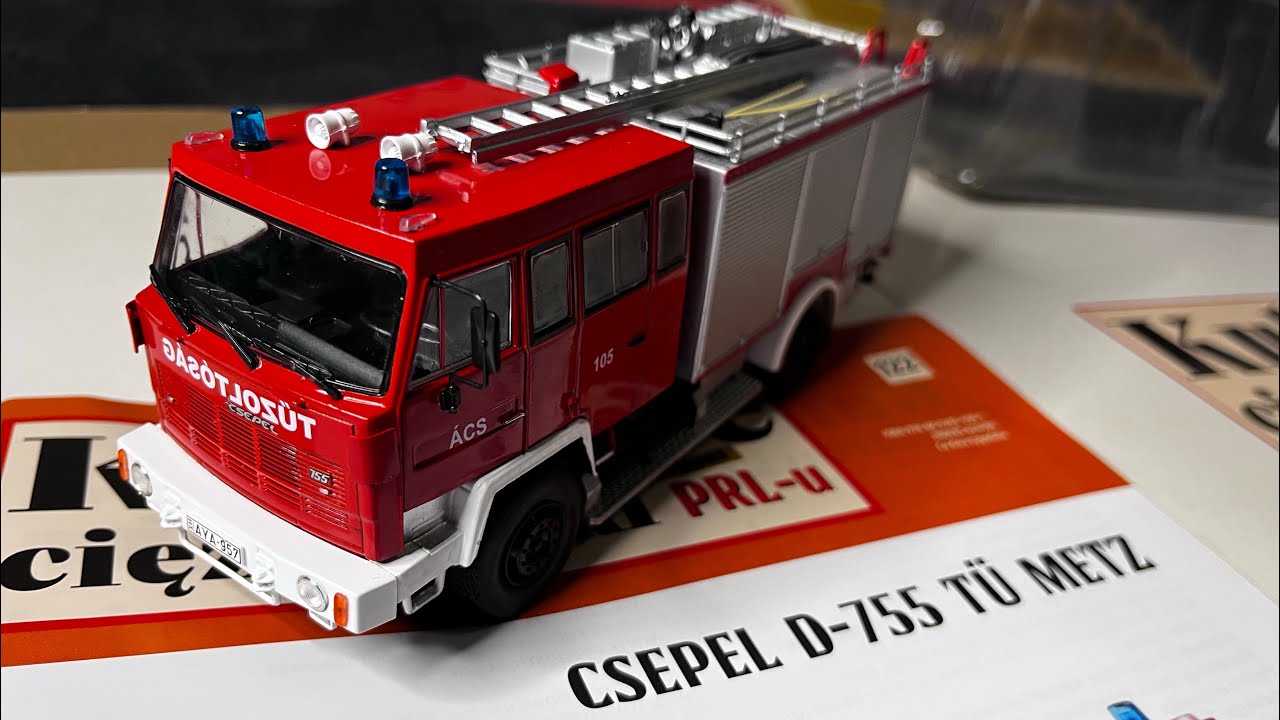 Csepel D-755 TÜ METZ Fire truck Kultowe Ciężarówki z epoki PRL-u 1/43 diecast model DeAgostini 