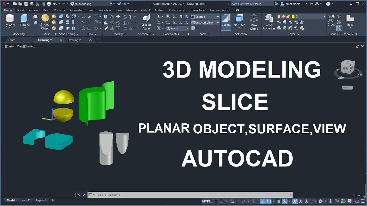 القطع فى الأشكال | SLICE SURFACE ,VIEW , PLANAR OBJECT 3D AUTOCAD
