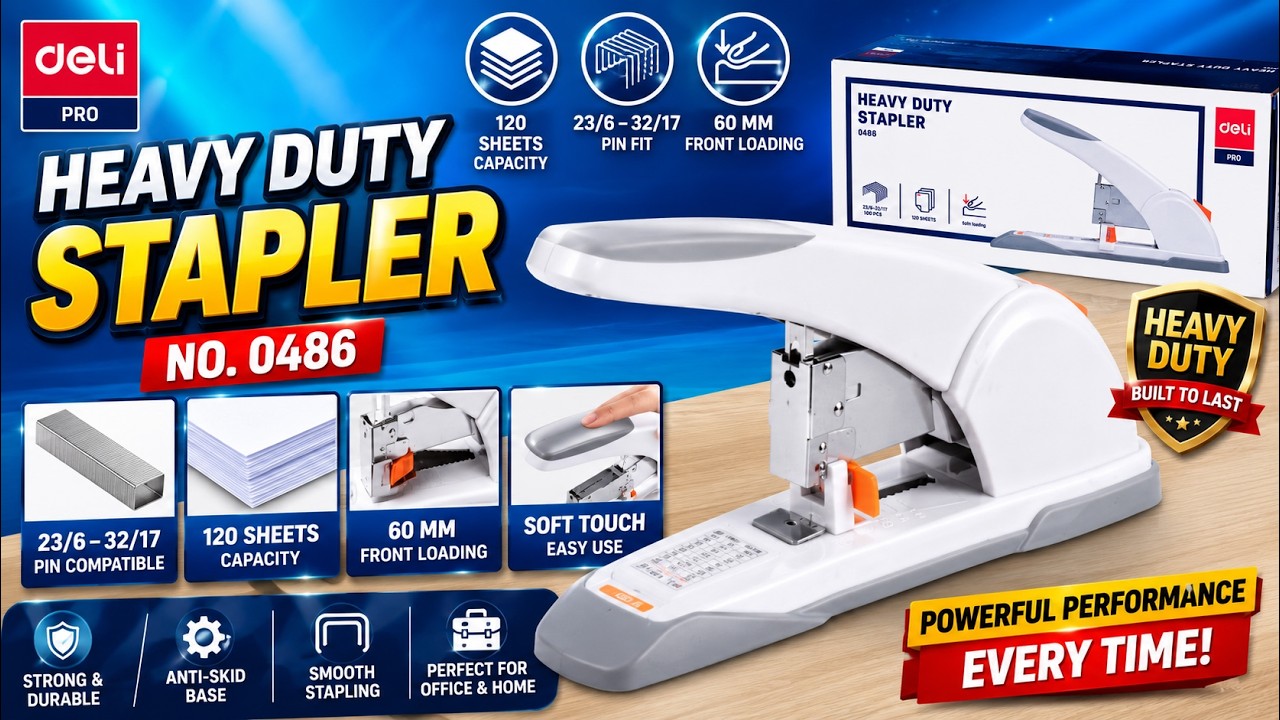 Deli Heavy Duty Spapler No. 0486 Pin Fit 23/6 to 32/17 Page 120 Sheets 60 MM Front Loding