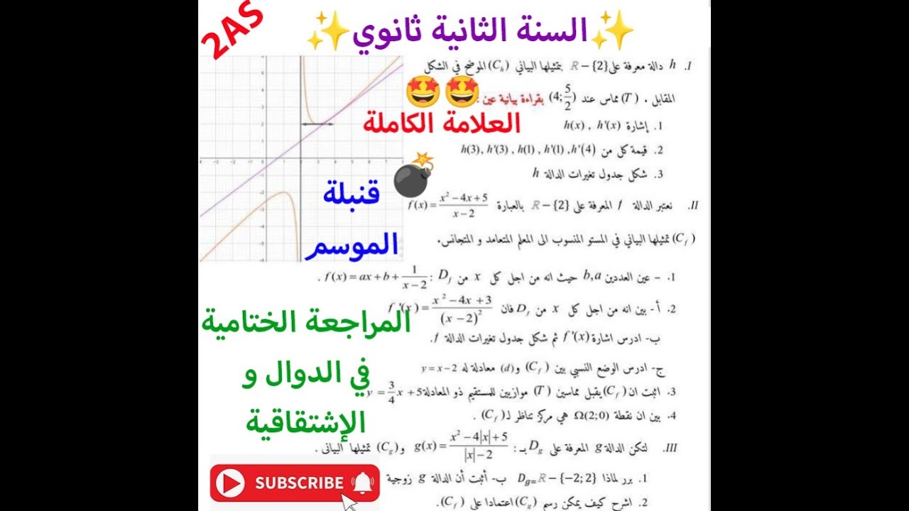 🤩السنة الثانية ثانوي🤩- المراجعة الختامية في دراسة الدوال و الإشتقاقية لتحضير الإختبار مع شرح مفصل