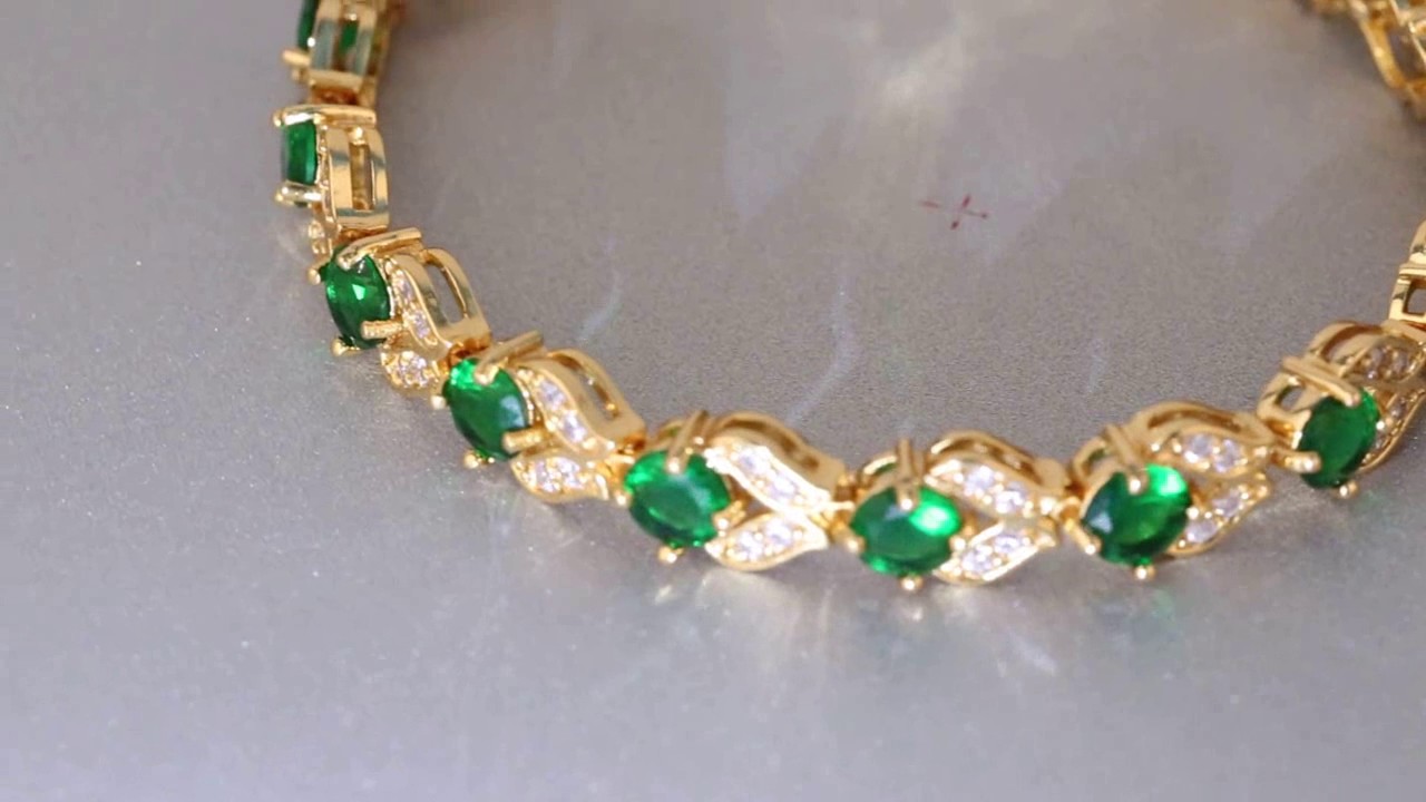 U7 18K Gold Plated Emerald Green Cubic Zirconia Charm Bracelet