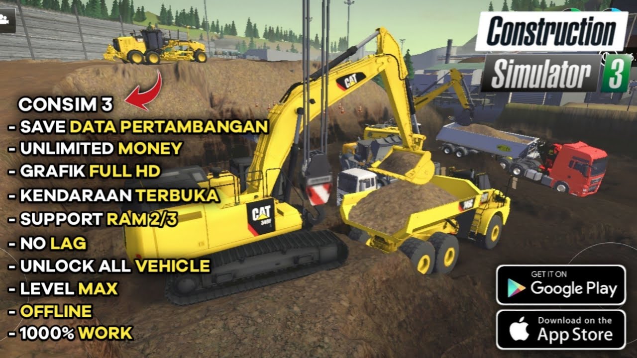 Mod Save Data Tambang Construction Simulator 3 | Uang Melimpah & Semua Kendaraan Terbuka !  