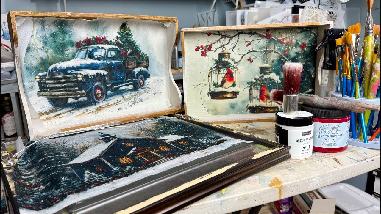 Decoupage Trays & Reverse Decoupage Christmas Wall Décor | Year-Round DIY Techniques!