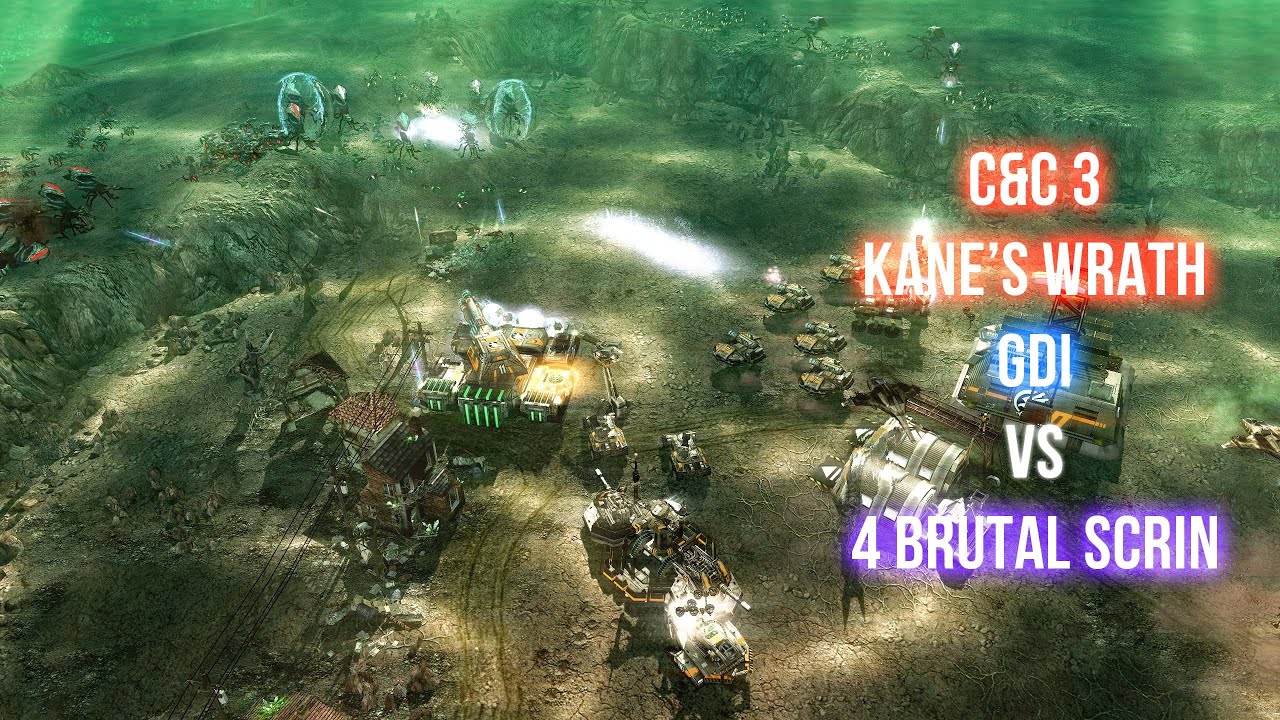 C&C 3 Kane's Wrath - GDI vs 4 Scrin Brutal AI Balanced [Tiberium Garden III]