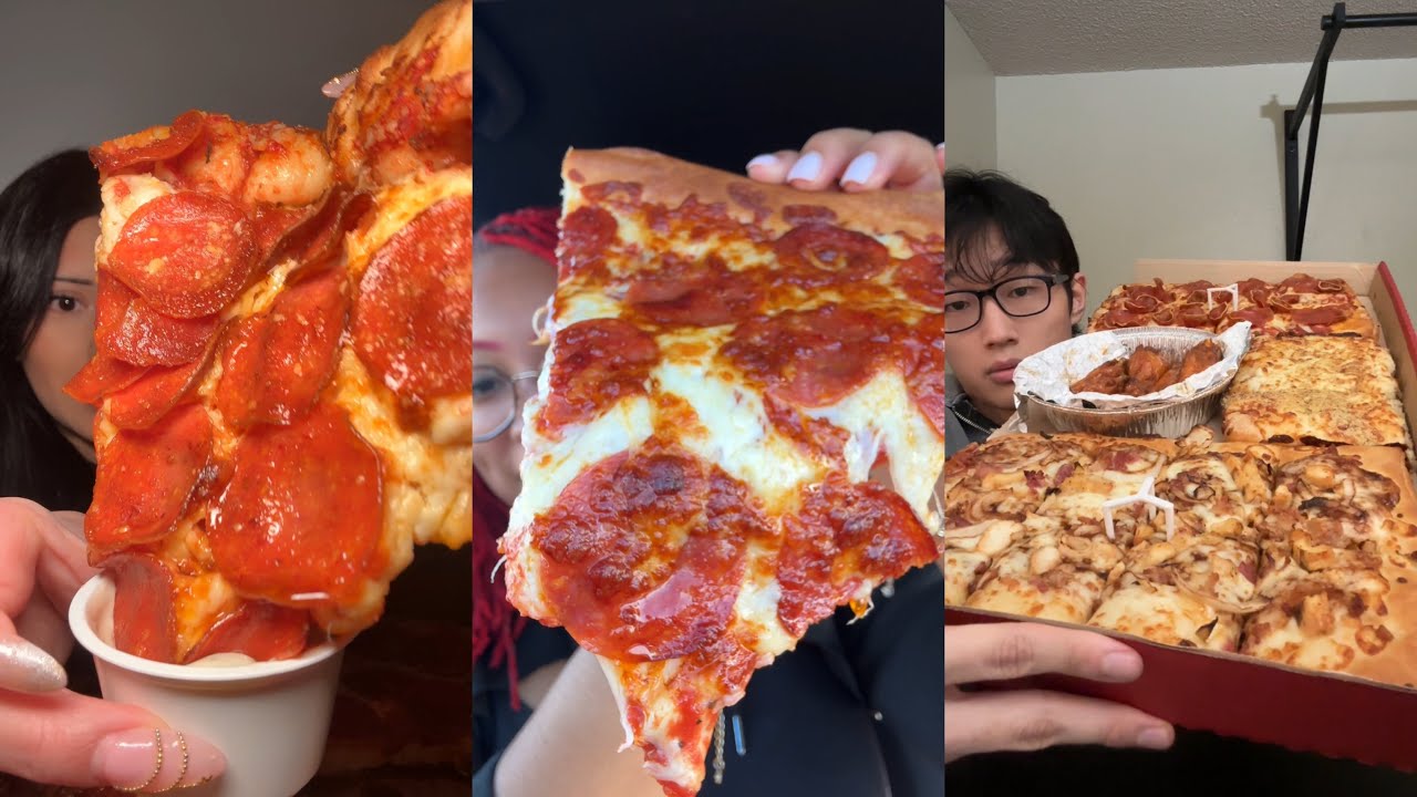 PIZZA TikTok ASMR mukbang compilation | Little Ceasers, Domino’s, Pizza Hut & more!