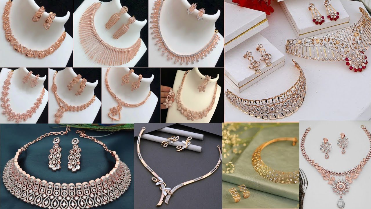 Rose gold necklace designs/Rose gold necklace set/Rose gold jewellery #rosegold #necklace #trending