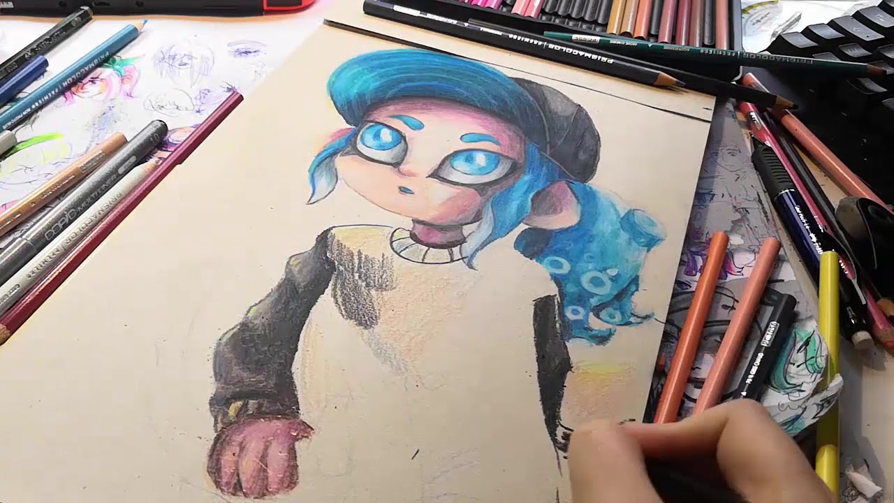 Speed drawing: Blue Octoling Girl (Splatoon 2)