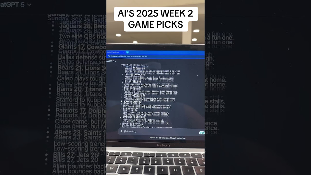 AI&rsquo;S 2025 WEEK 2 GAME PICKS