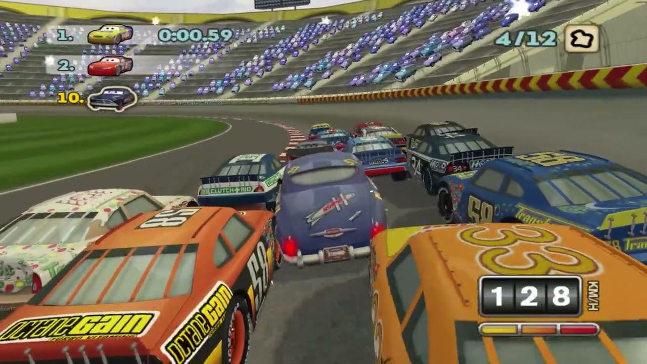 Cars Mater National Hi-Octane Mod Racing with Fabulous Hudson Hornet (Doc), on Palm Mile Speedway.