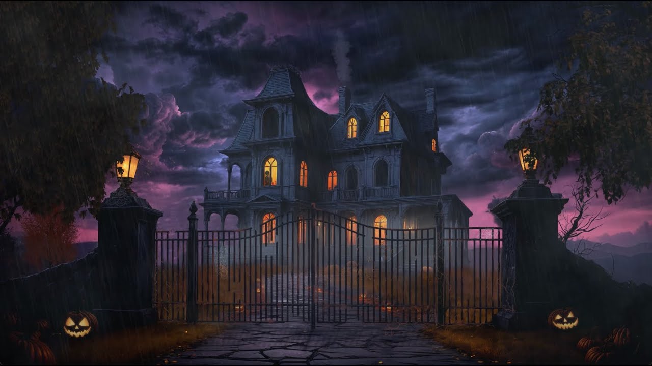 The Addams Family House Ambience - Rain & Howling Winds | 4k | 3hrs
