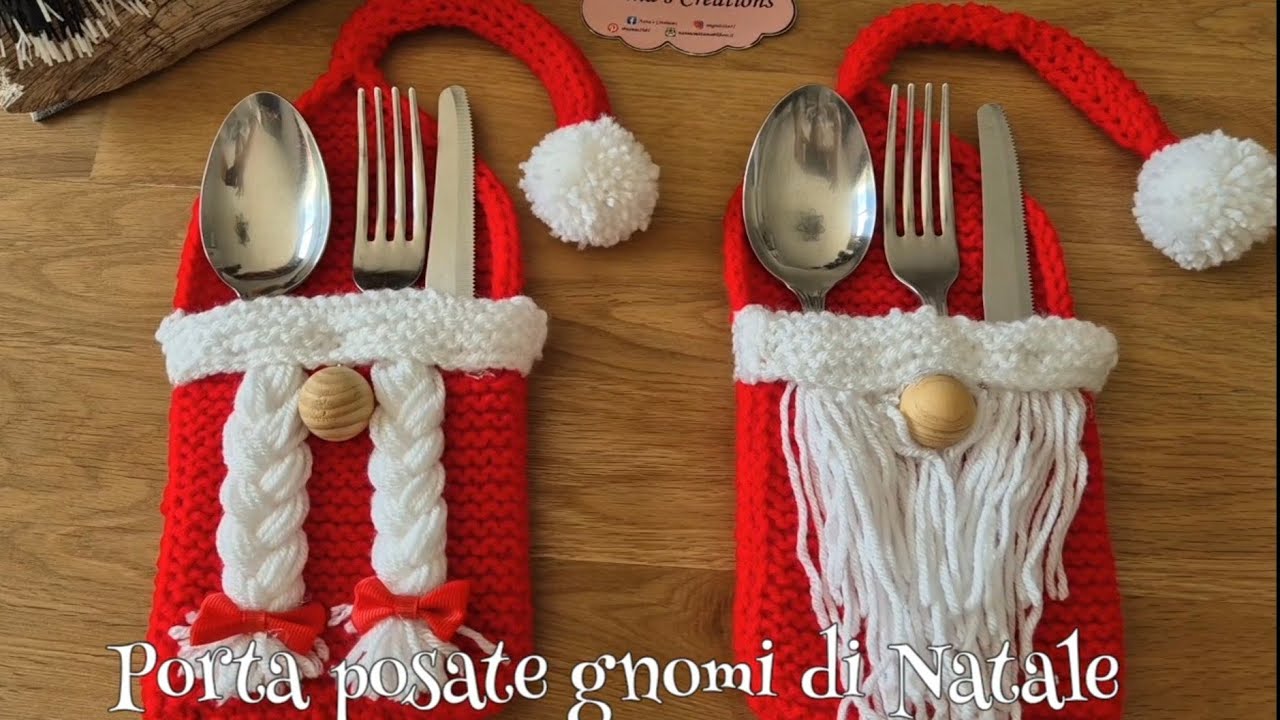 Portaposate gnomi di Natale ai ferri 