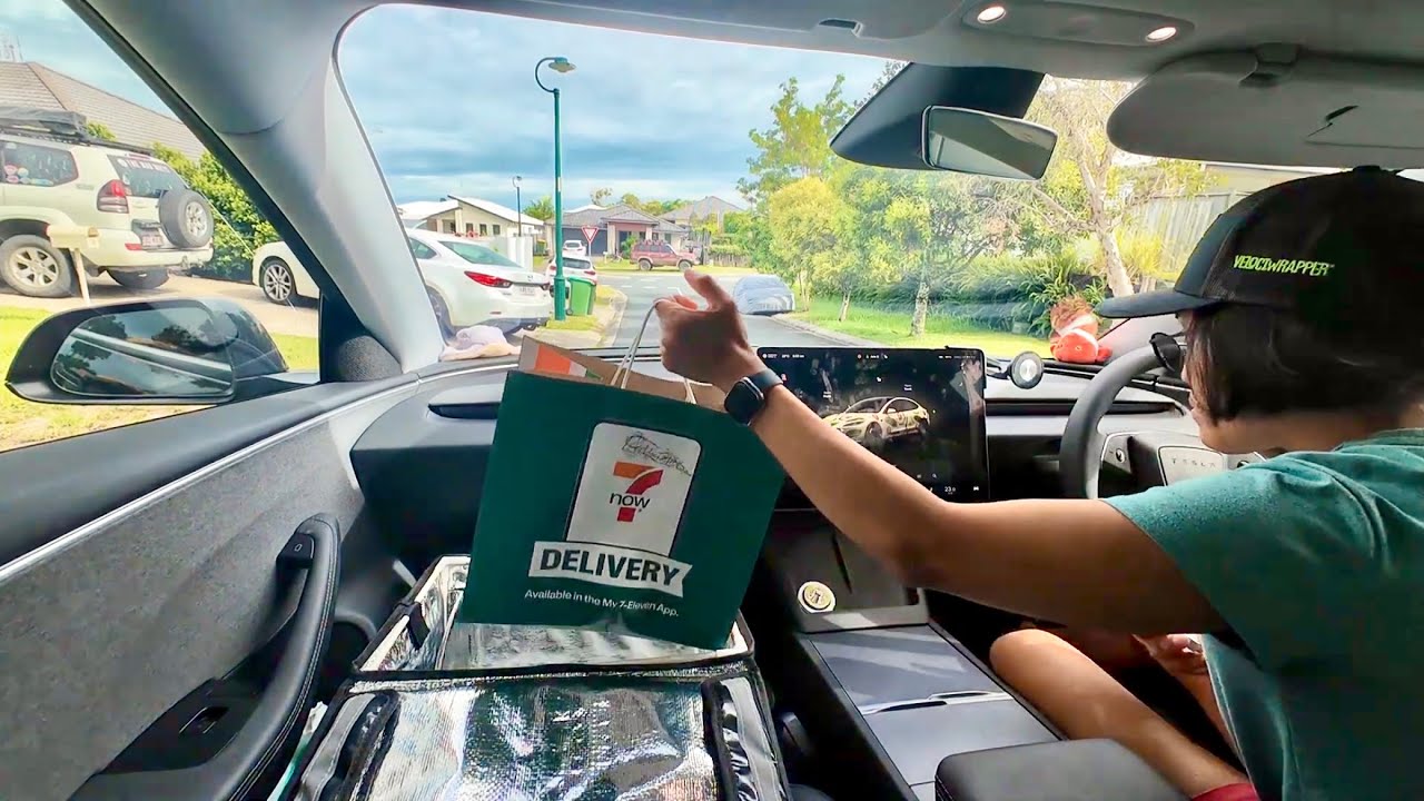 Drive With Me | POV Tesla Food Delivery (FSD), No Commentary | Almost Got Hit