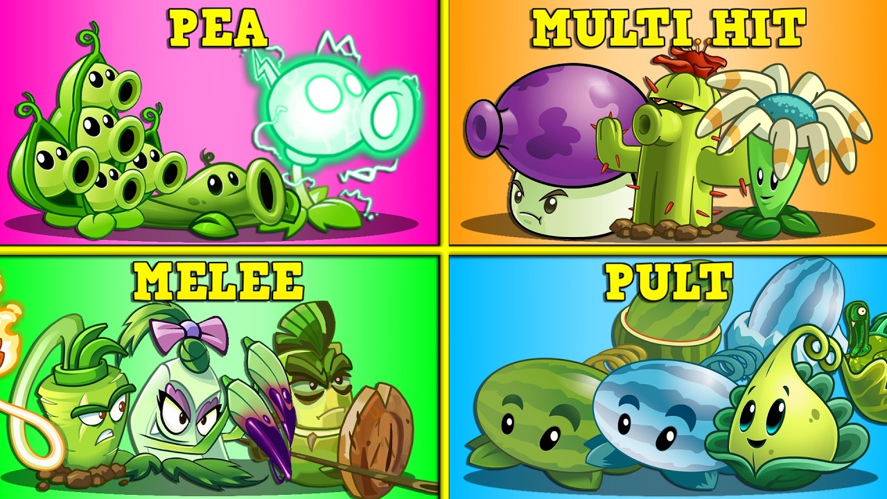 Битва 4 команд PEA x MULTI HIT x MELEE x PULT - Кто победит? - PvZ 2 команды растений