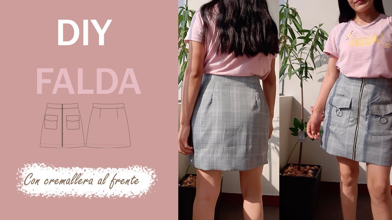 DIY  FALDA CON BOLSILLO TIPO CARGO/ CREMALLERA AL FRENTE #sewingproyect #pattern #textiledesing