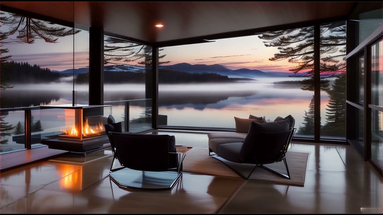 Relax davanti al camino🌅 | Tramonto sul lago con musica chill 🍂🎶