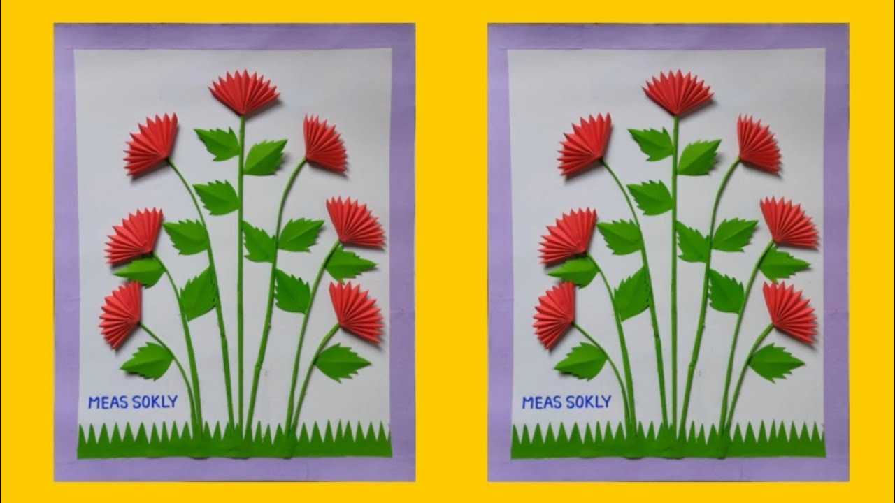 Wall Hanging Frame With Paper Flowers to decor wall /DIY wall