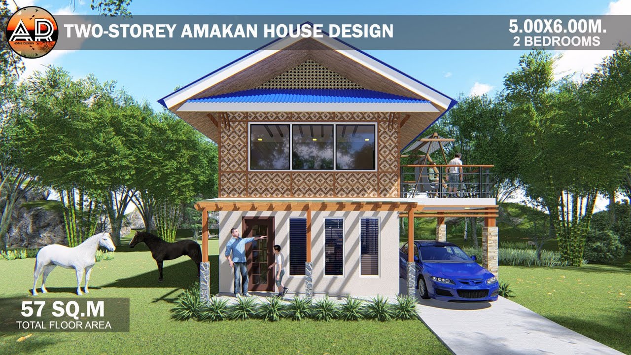 TWO STOREY AMAKAN HOUSE DESIGN | 5X6M. with 2.70x3.50 M. BALCONY | NATIVE HOUSE