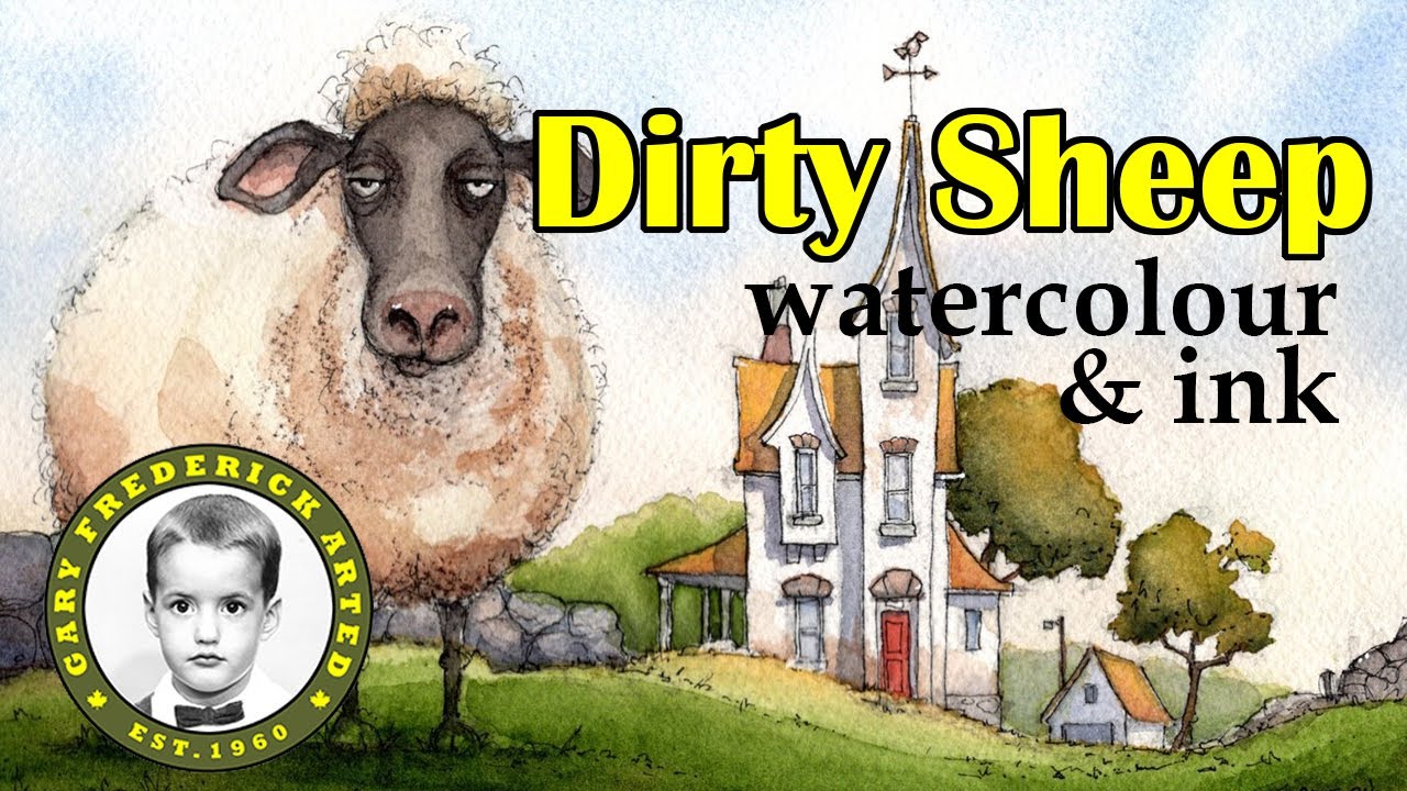 Creating a farm scene with sheep in pencil, watercolour and ink.