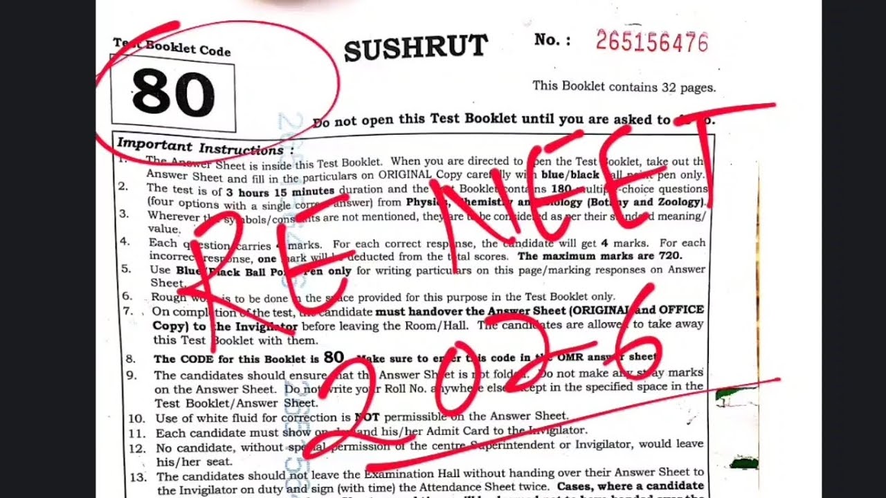RE NEET 2026 paper Code 80 Answer key with Question Paper #reneet2026 #neetanswerkey