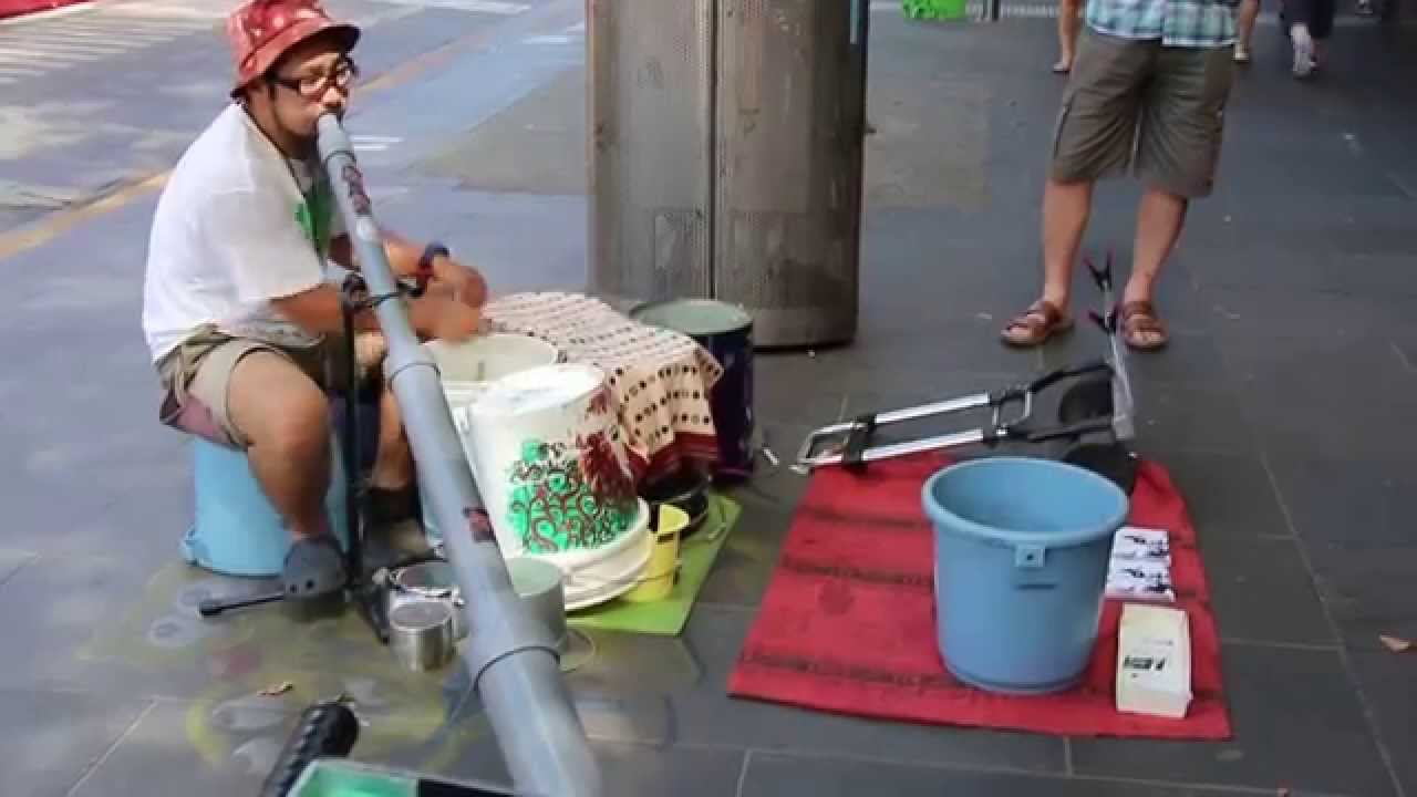 Masamichi Kato killing it on a homemade pvc didgeridoo and drums in Melbourne