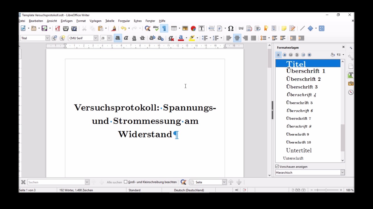 Titelseite, Absatzvorlage und Seitenumbruch
