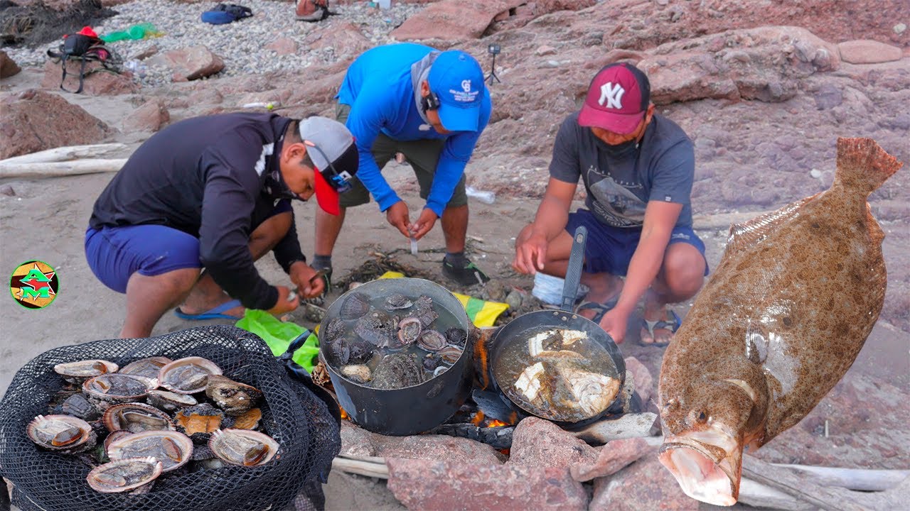INCREÍBLE PESCA DE MARISCOS y Como limpiar Mariscos, pescando y cocinando en Playa