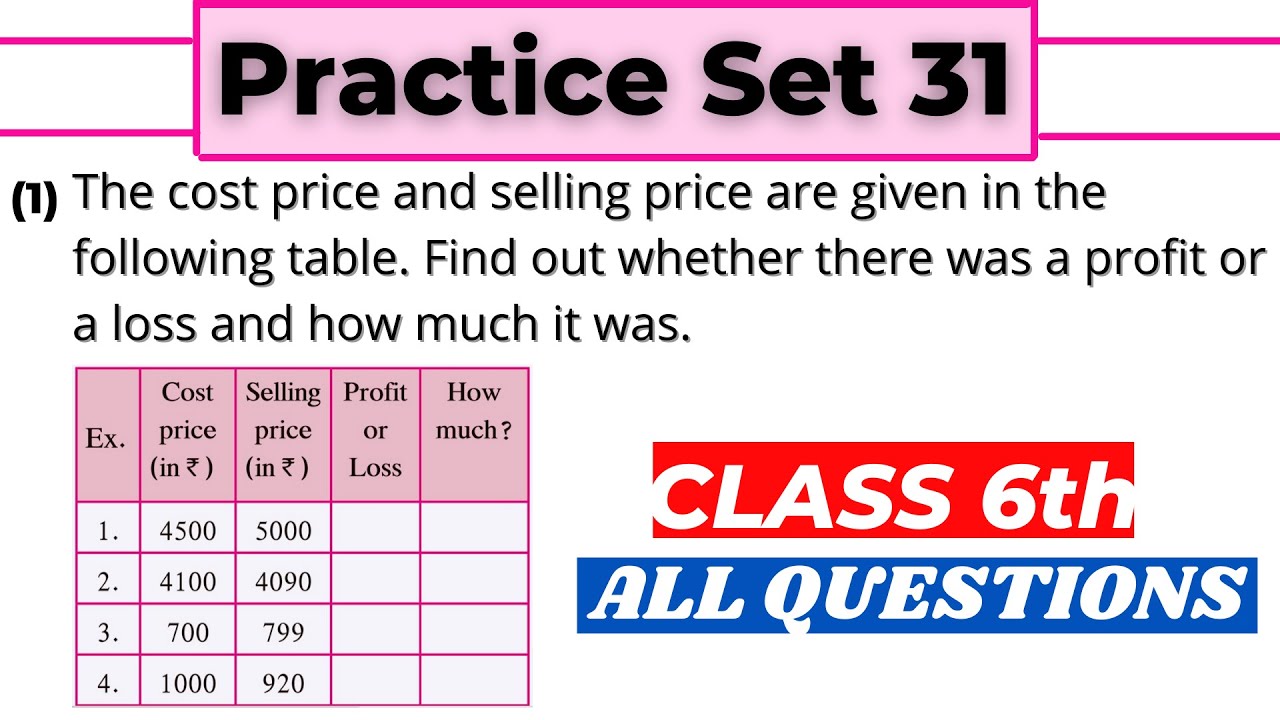 Practice Set 31 Class 6 - Profit and Loss - Chapter 13 | Maharashtra State Board