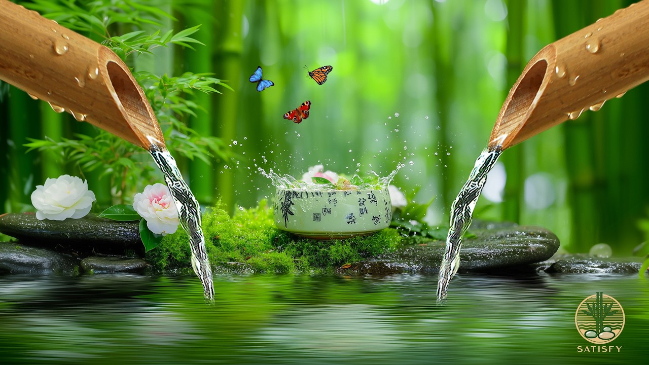 Bamboo Water Sounds + Healing Music 🌿 Meditation Music Relax Mind Body, Insomnia Relief, Calm Music