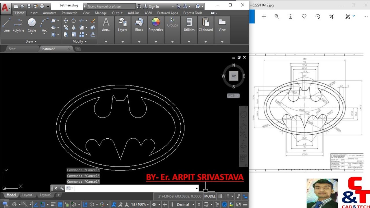 Autocad 2d practice drawing ll Batman logo in autocad.