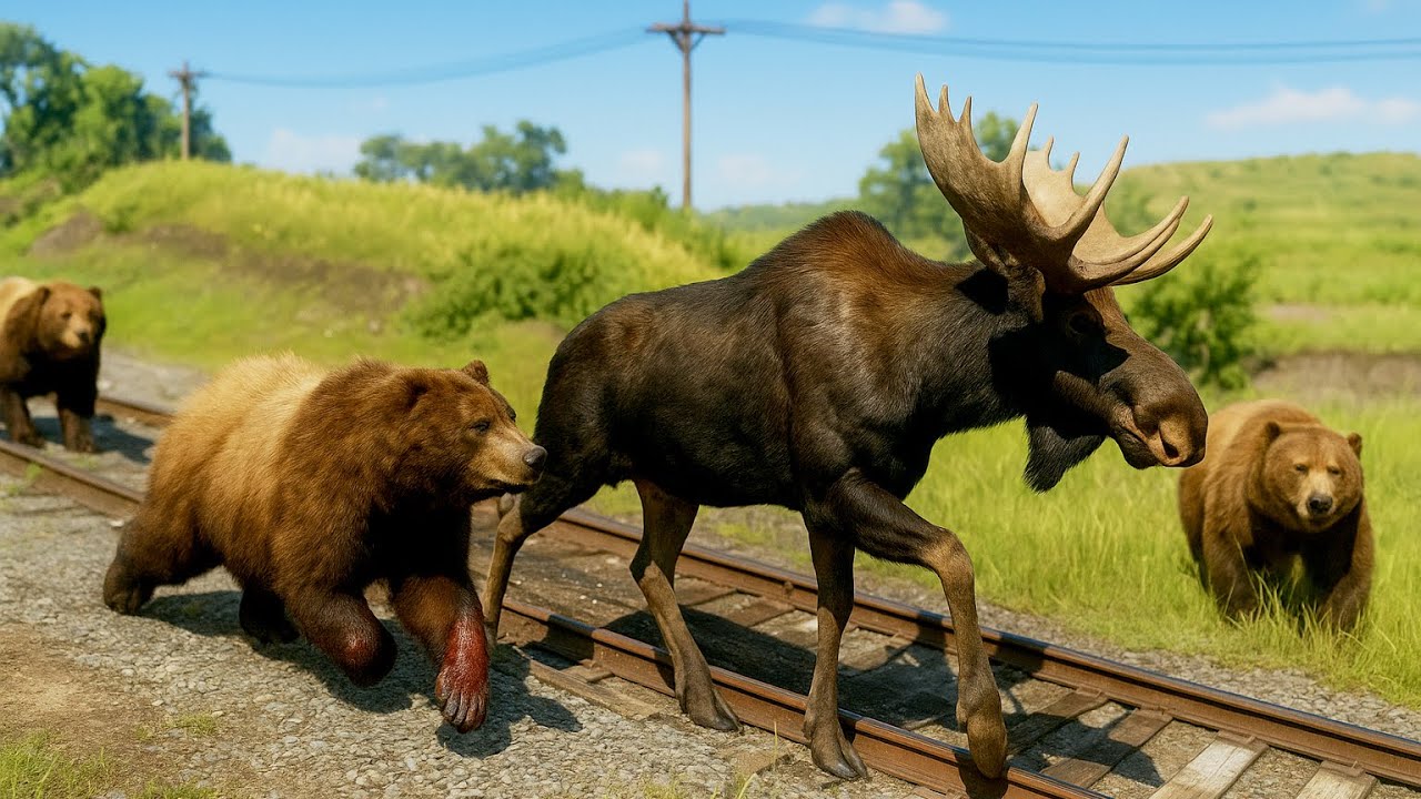 Moose Being Hunted By Two Hungry Grizzly Bears 🦌🐻🐻🔥