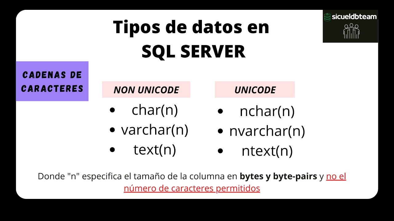 Tipos de datos char, varchar, nchar  y nvarchar