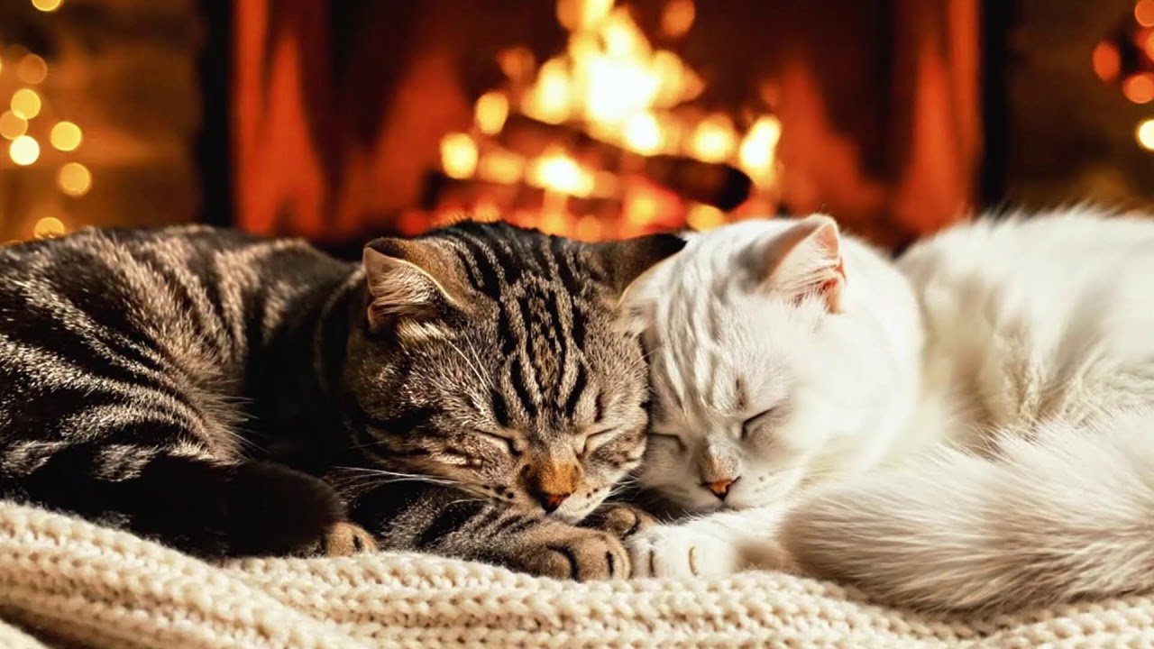 Cozy Purring Cat ASMR 😸 | Peaceful Fireplace Evening & Gentle Cat Purring Sounds for Deep Sleep 😴🔥