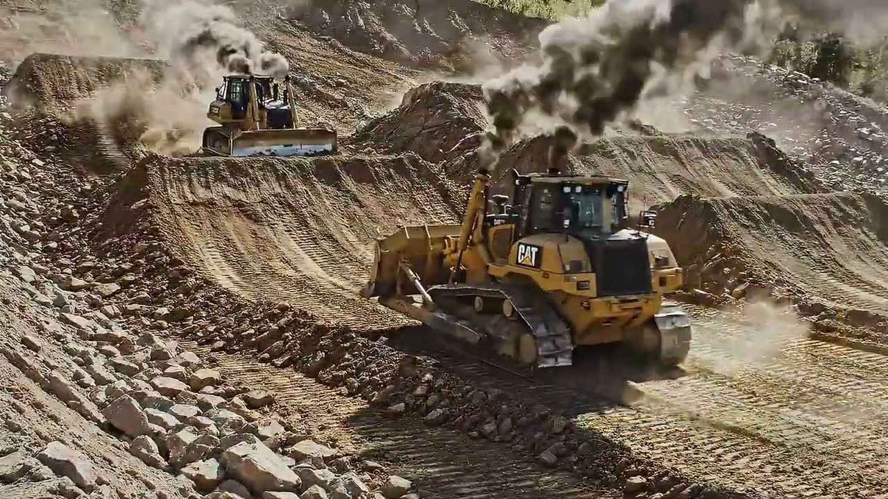 Caterpillar Bulldozers Working Hard: Heavy Mining & Construction Action