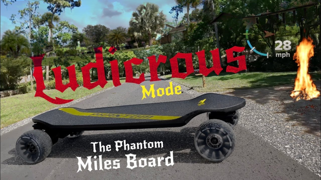 The Phantom -Miles Board -Electric Skateboard -On LUDICROUS Mode! On Board SpeedRuns w/MPH @1:29🔥🔥