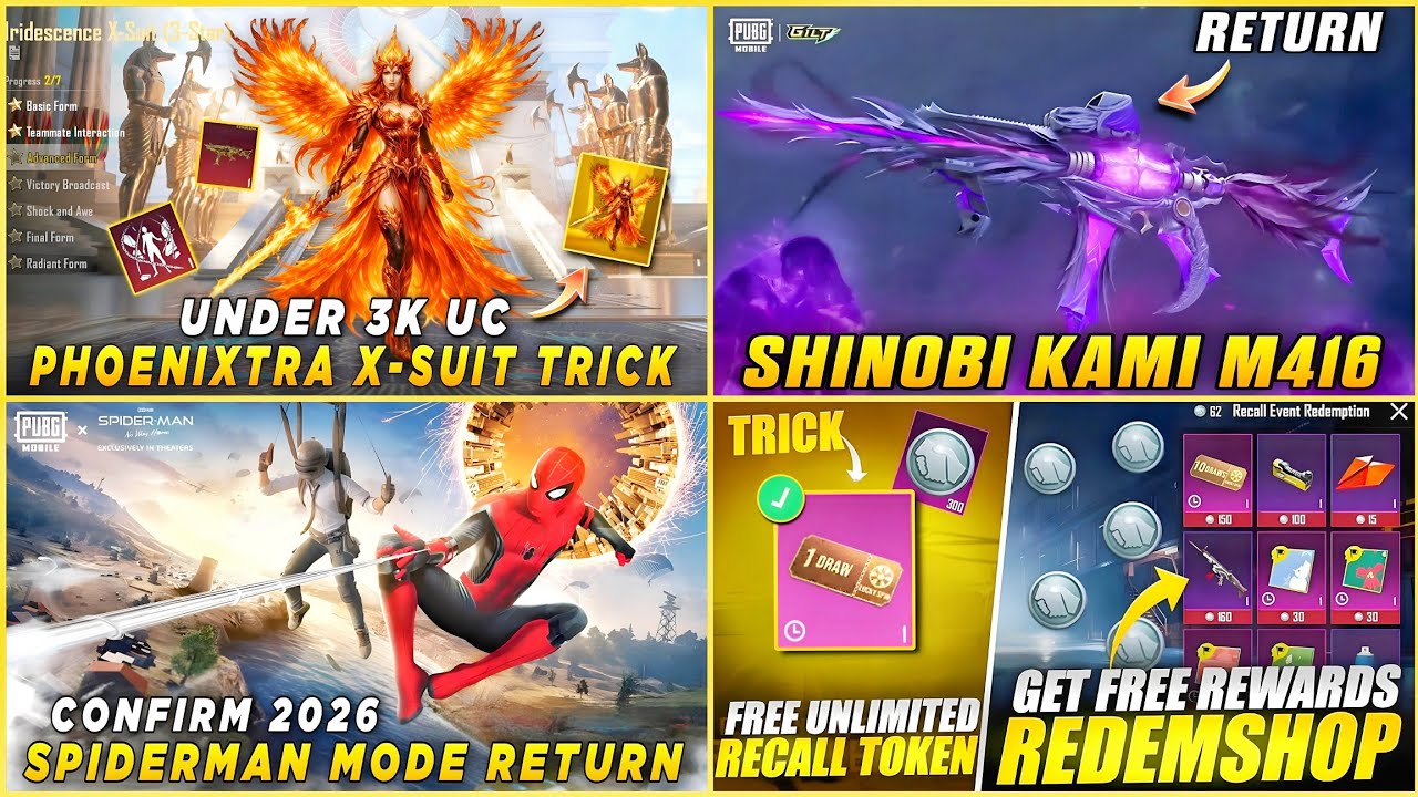 🔴 Get New Xsuit Under 3600 Uc in Bgmi | Shinobi Kami M416 | New Recall Shop | Spiderman Mode Return✅