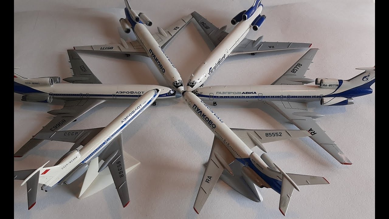 Коллекция масштабных  моделей авиалайнераТу-154 / Collection of scale models of the Tu-154 airliner