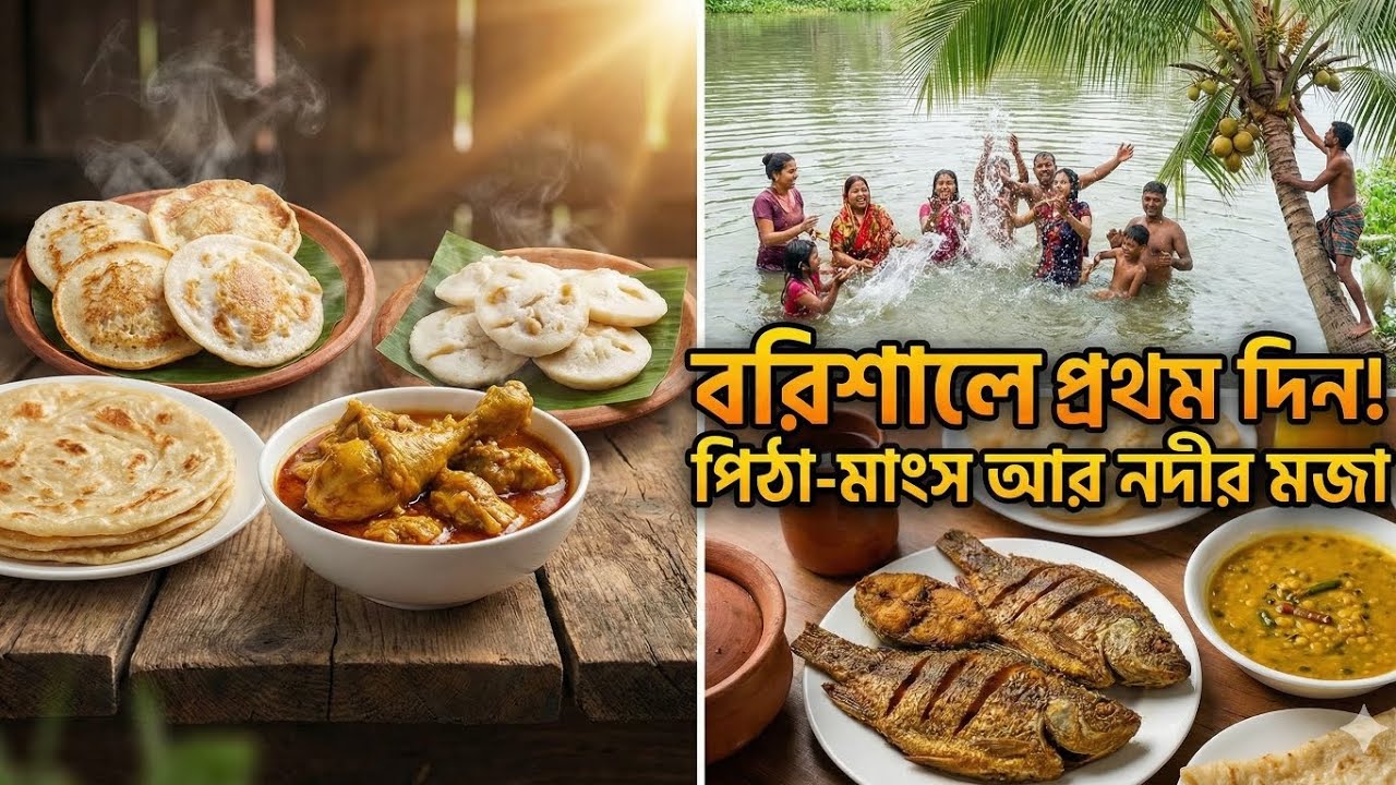 বরিশালে প্রথম দিন: মুরগির ঝোল দিয়ে পিঠা আর নদীতে গোসল | Barishal Vlog Part-2 @RakuCompass 