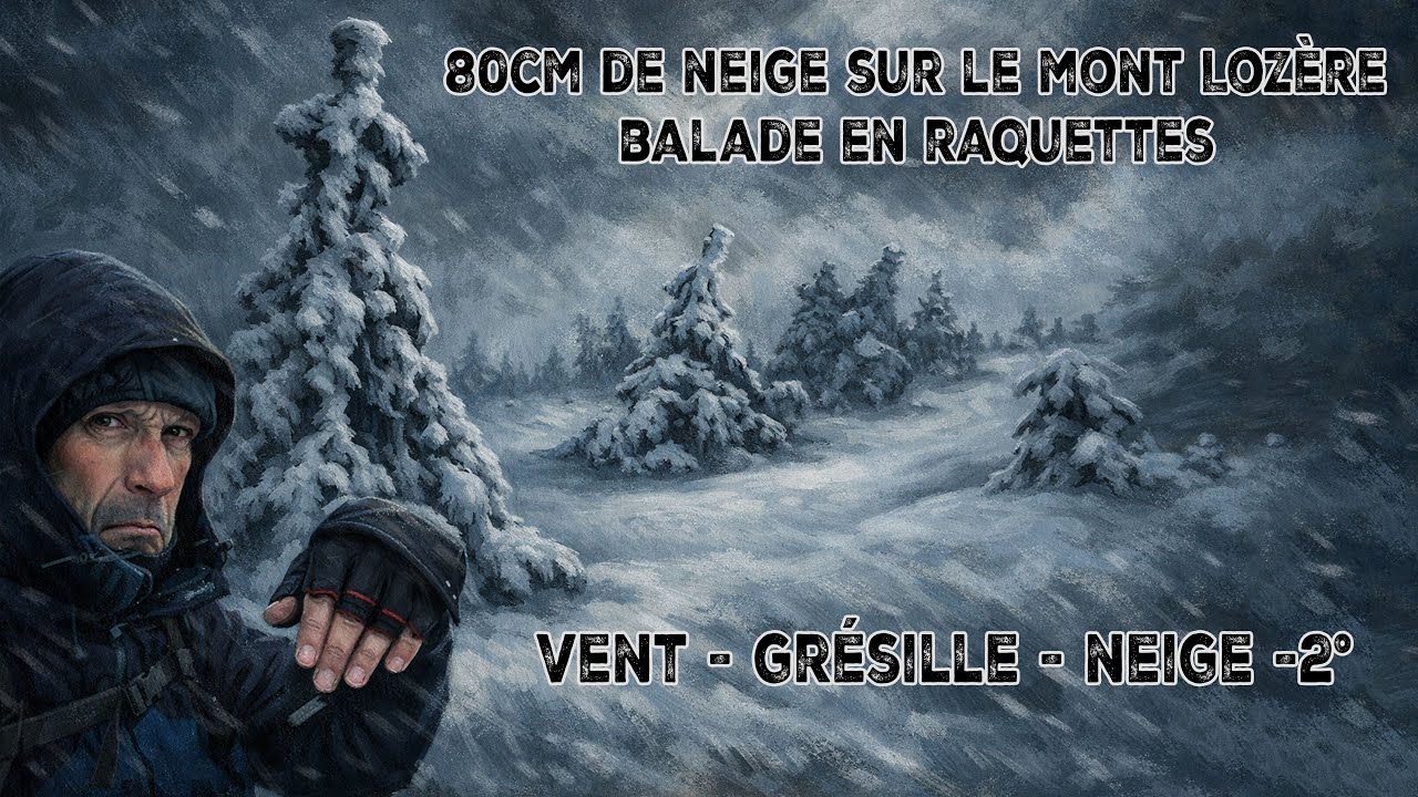 🏔️ Solo dans la tempête ! Balade extrême en raquettes sur le Mont Lozère ❄️ (-2°, vent et neige)