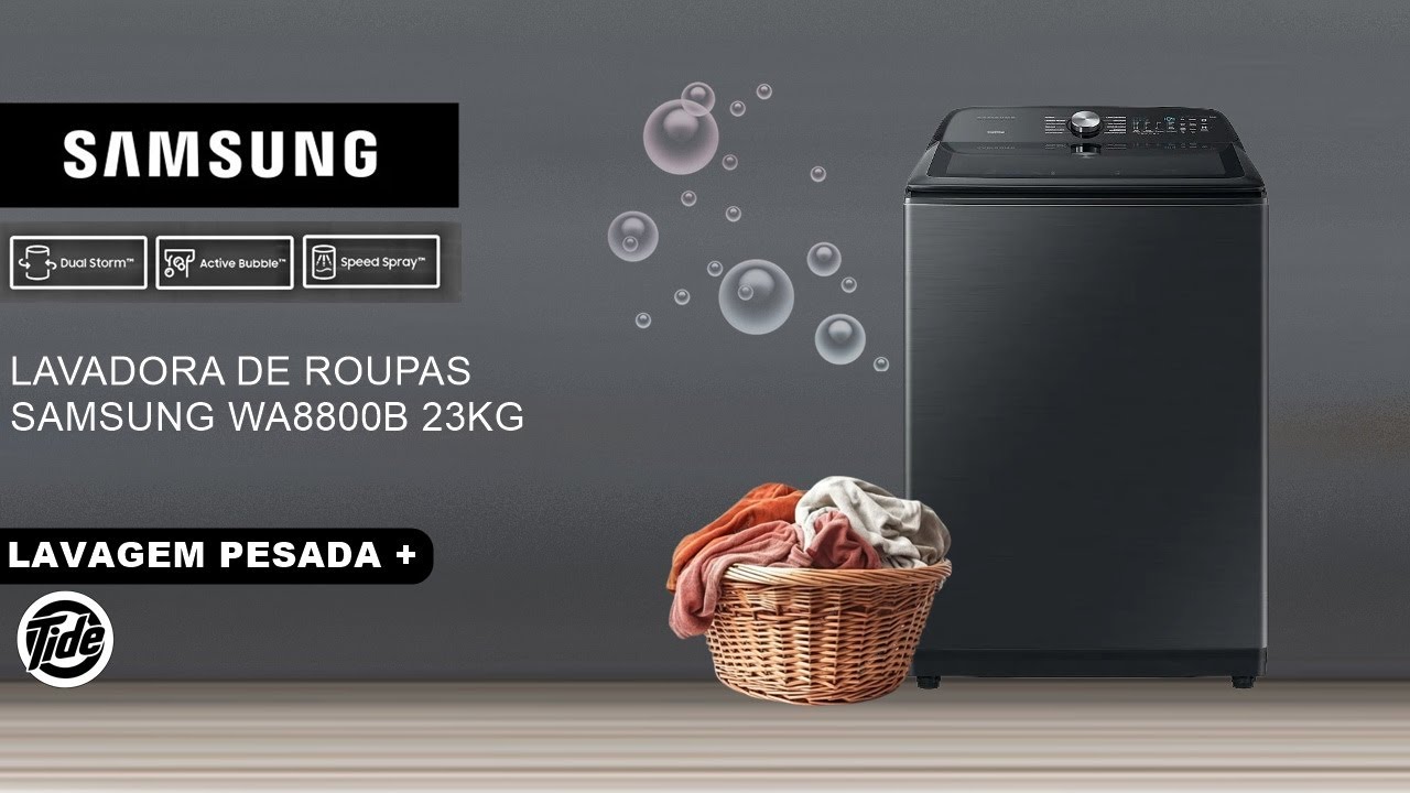 Máquina de Lavar Roupas de Carga Superior SAMSUNG 23kg WA23B CICLO LAVAGEM PESADA