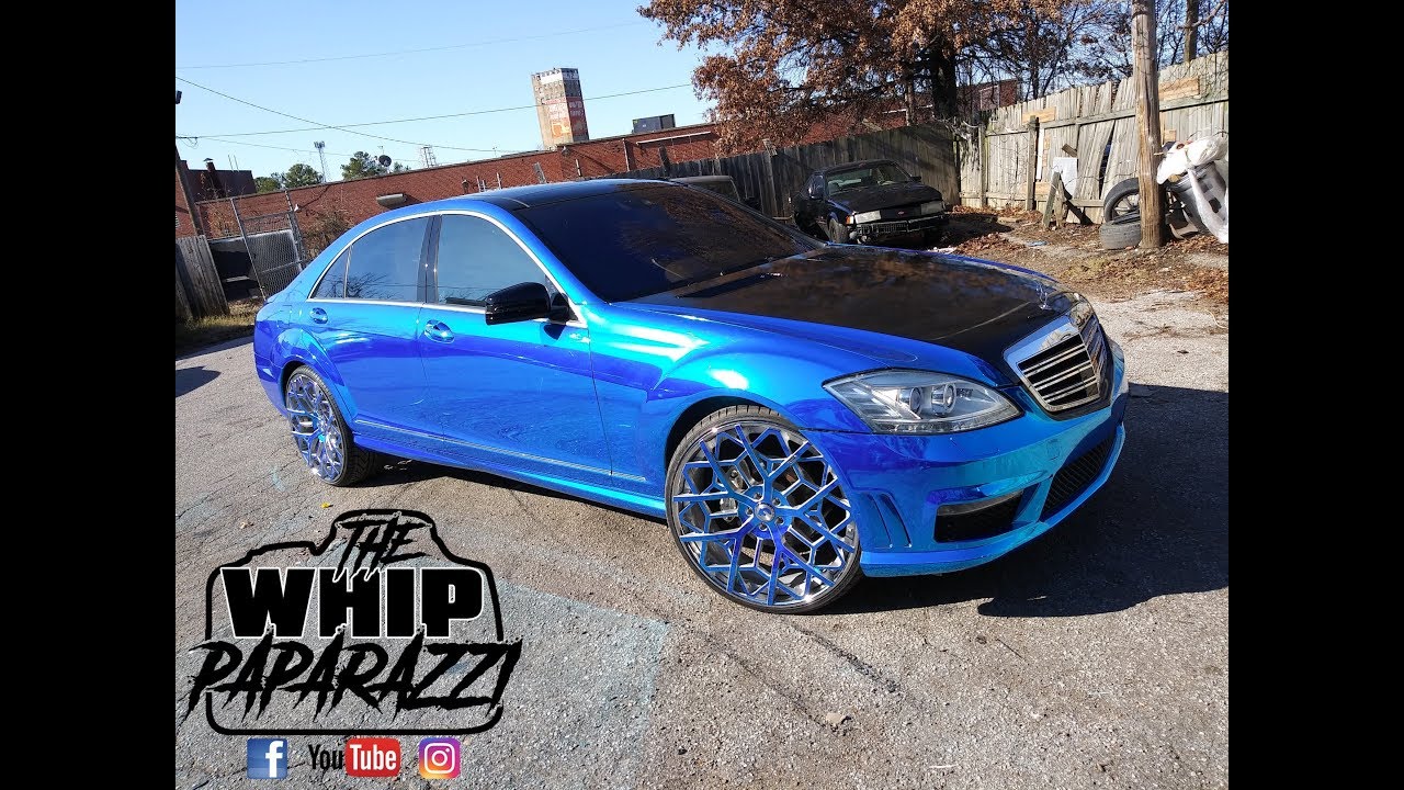 Wrapped Chrome Blue S550 Benz on 24