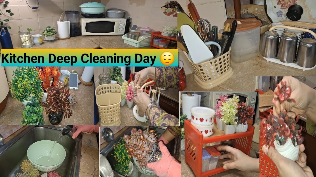 Kitchen Deep cleaning Day||Ramadan Se Pehle Kitchen Ki Safai ||Artificial flowers cleaning Tips