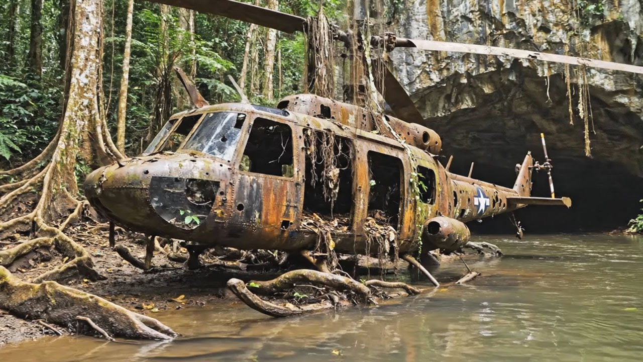 Abandoned UH-1 Huey Helicopter Hidden in a Jungle Cave — Decades of Silence Revealed