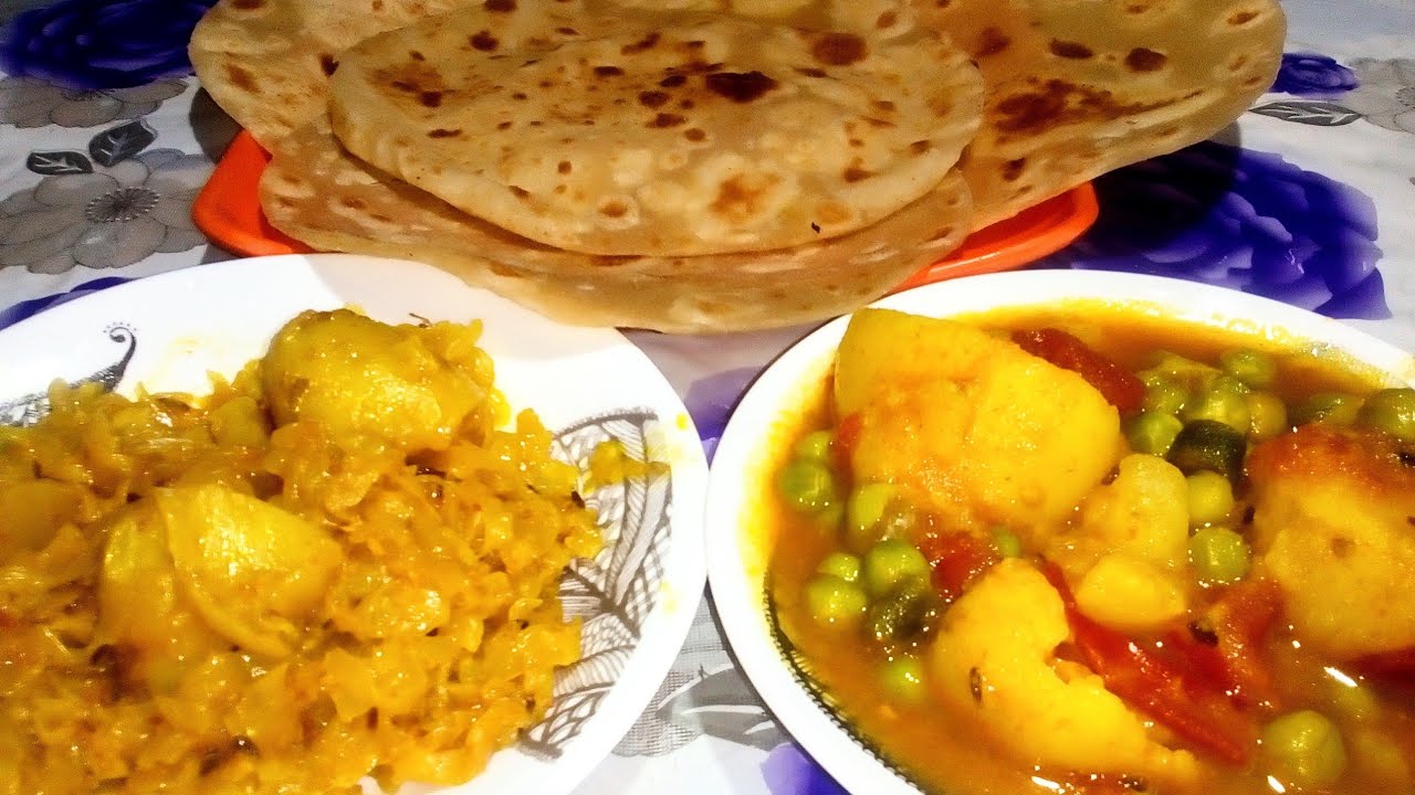 Eating Show - Paratha,MatarAluSabji, Bhandhakopirtarkari,SpecialLunchthali