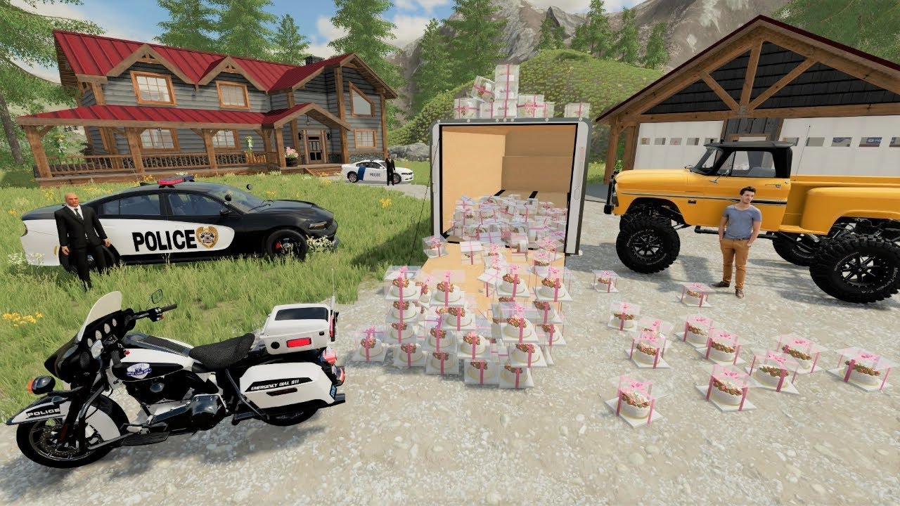 Police arrest bad guy stealing birthday cakes | Farming Simulator 22