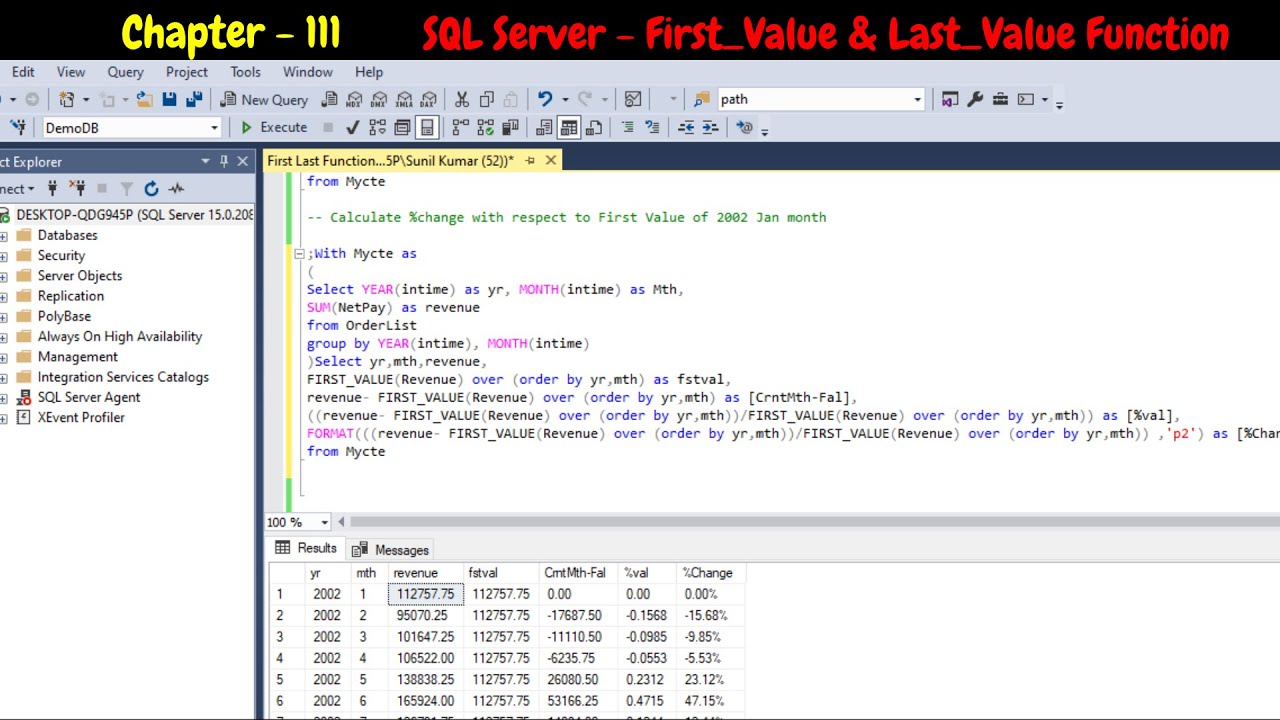 SQL Server - First Value and Last Value window function