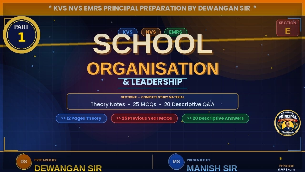 SECTION E- PART 1  SCHOOL ORGANISATION & LEADERSHIP |  🎓  KVS NVS  Principal & Vice Principal Exam