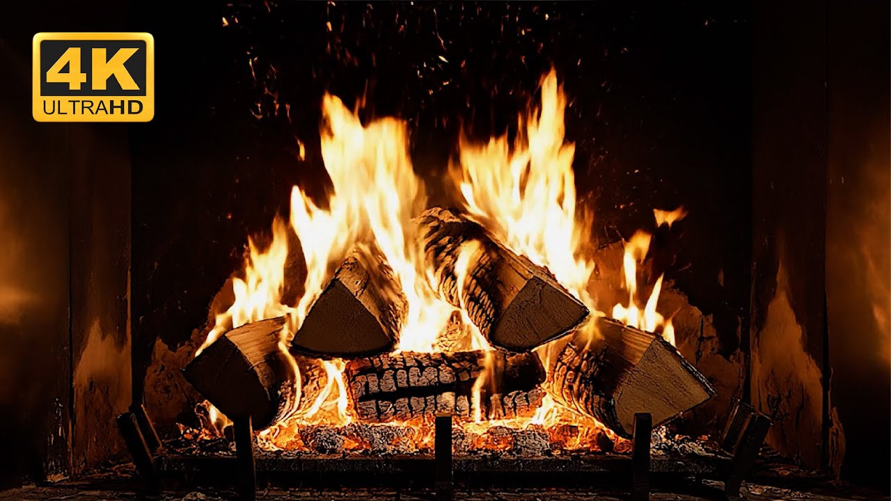 Warm Fireplace Ambience 4K UHD 🔥 Fireplace Crackling Sounds for Cozy Night