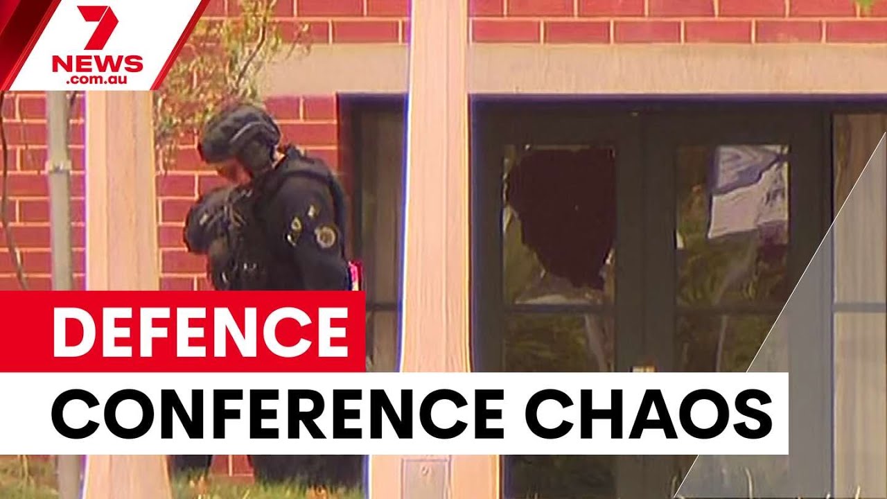 Rock-thrower sparks Canberra defence conference evacuations | 7NEWS