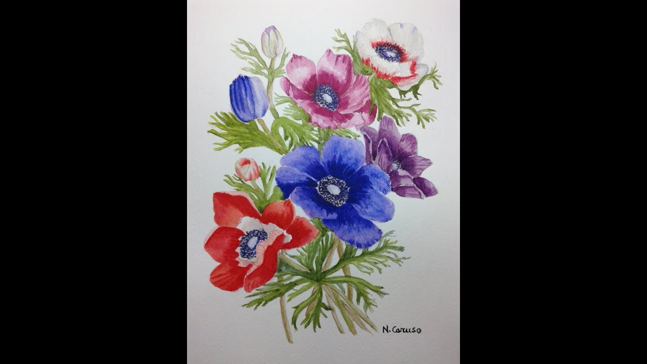 ANEMONES IN WATERCOLOUR *ANEMONI di Wendy Tait ad acquerello